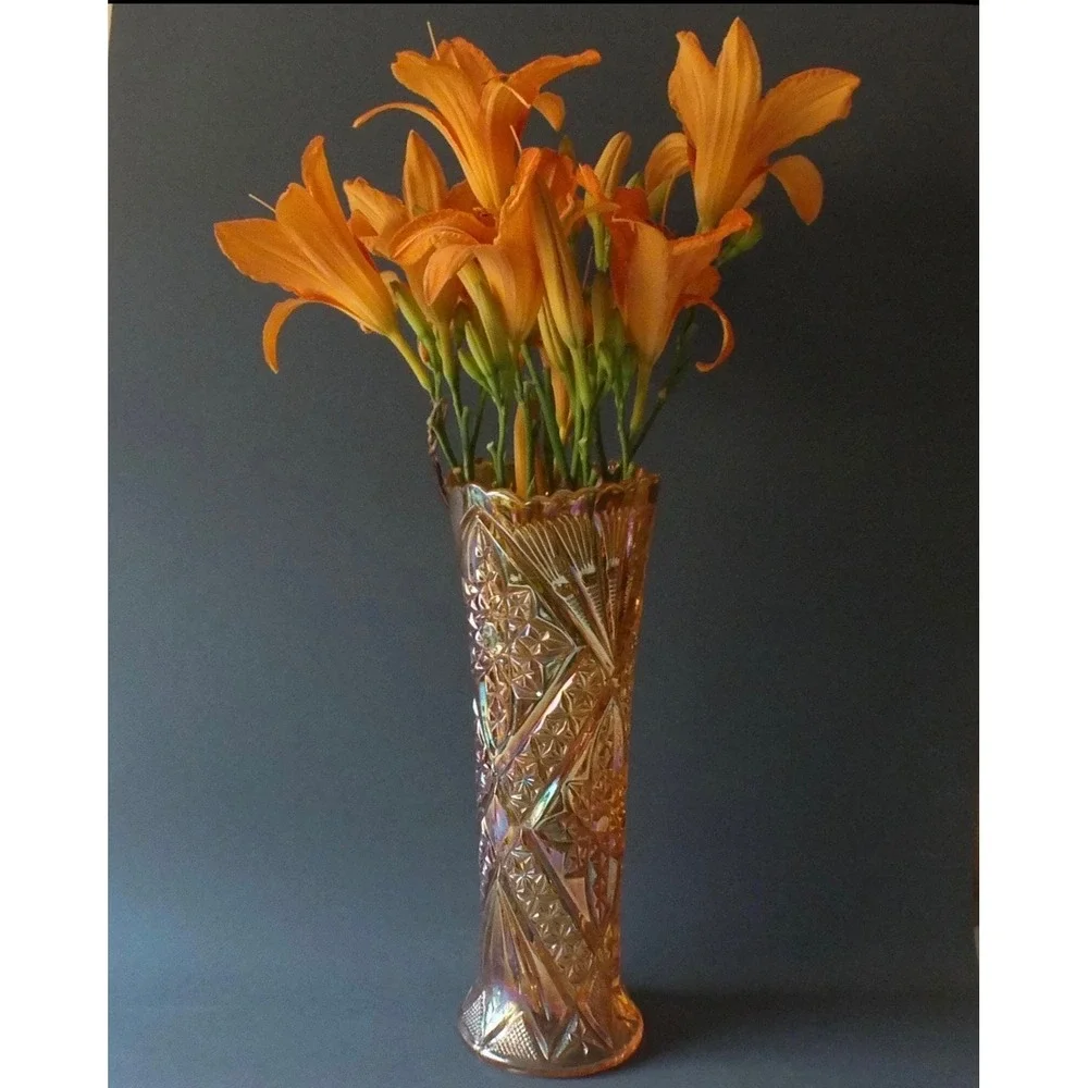 Vintage Imperial Glass Marigold Carnival Glass Bud Vase Fashion Pattern 7.5 Inch